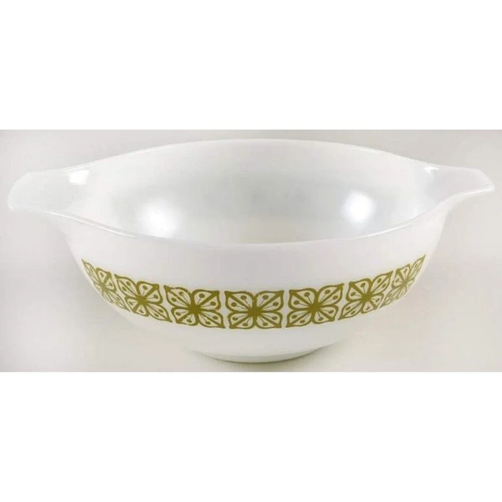 Pyrex Cinderella Autumn Verde Floral 4 Qt Green Square Flowers 444 Opal